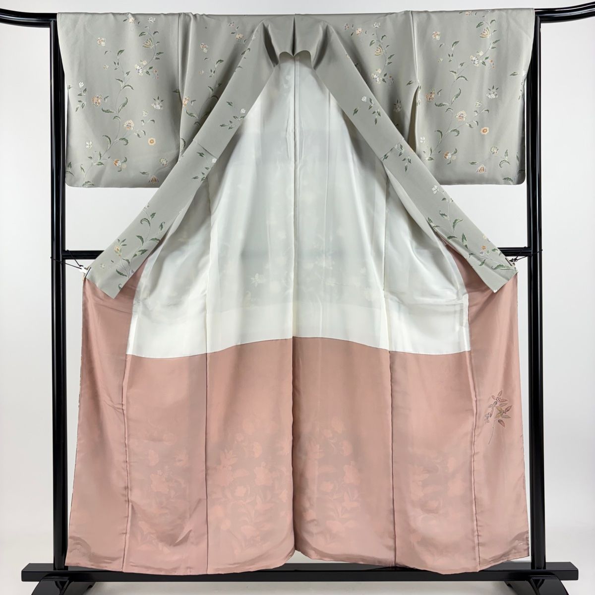 梅鼠色 雲ぼかし 正絹 訪問着 フルセット 身丈160裄丈65 美品 b85 梅鼠色 雲ぼかし 正絹 訪問着 フルセット 身丈160裄丈65 美品