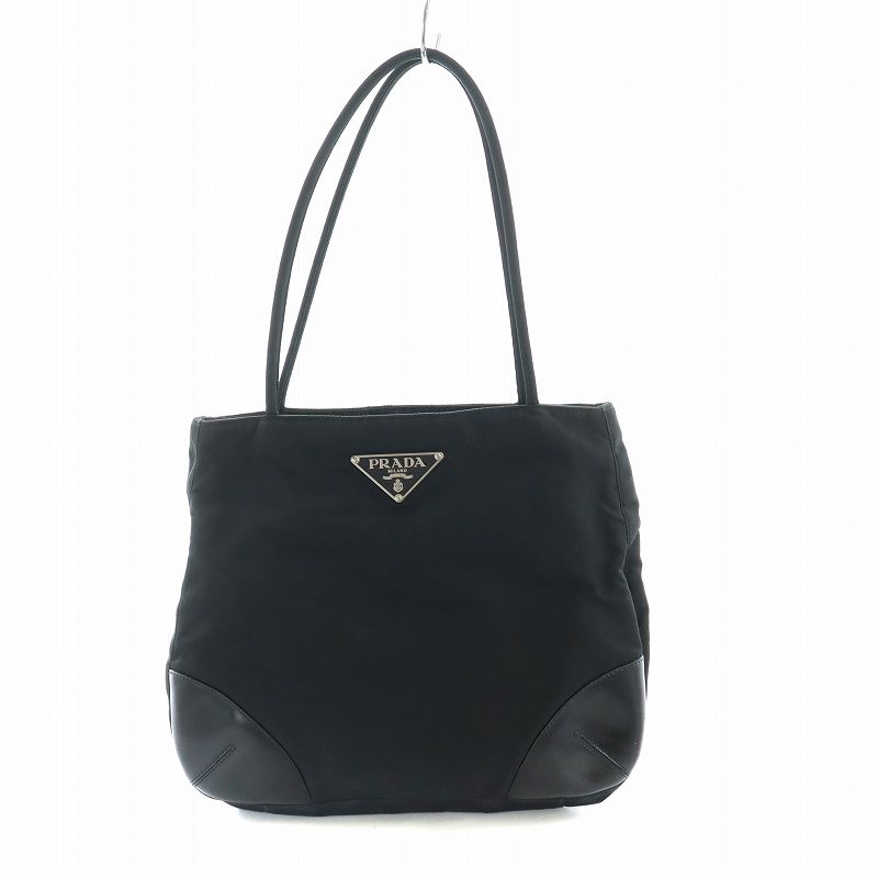 プラダ PRADA ハンドバッグ トート ナイロン レザー 三角プレート ロゴ 黒 ブラック GY18 |MQ