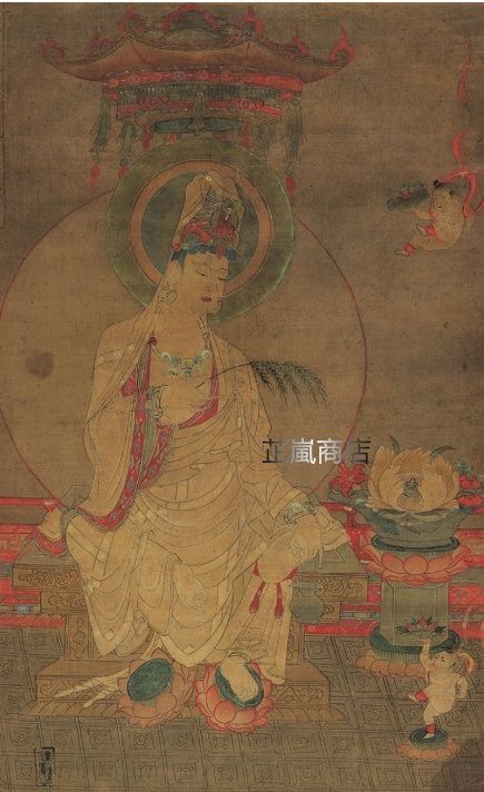観音童子図 敦煌遺絵 絹布 仏教美術 北宋 仏画 絹本 東洋画 中堂
