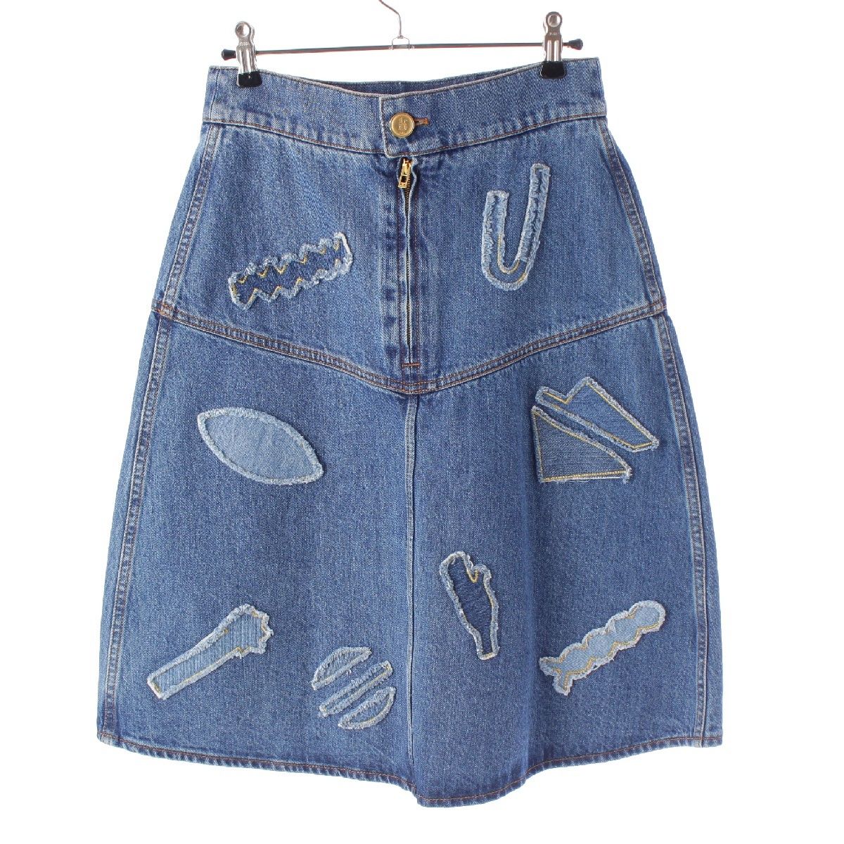 シャネル コットン パッチワーク スリット デニム スカート P61825  