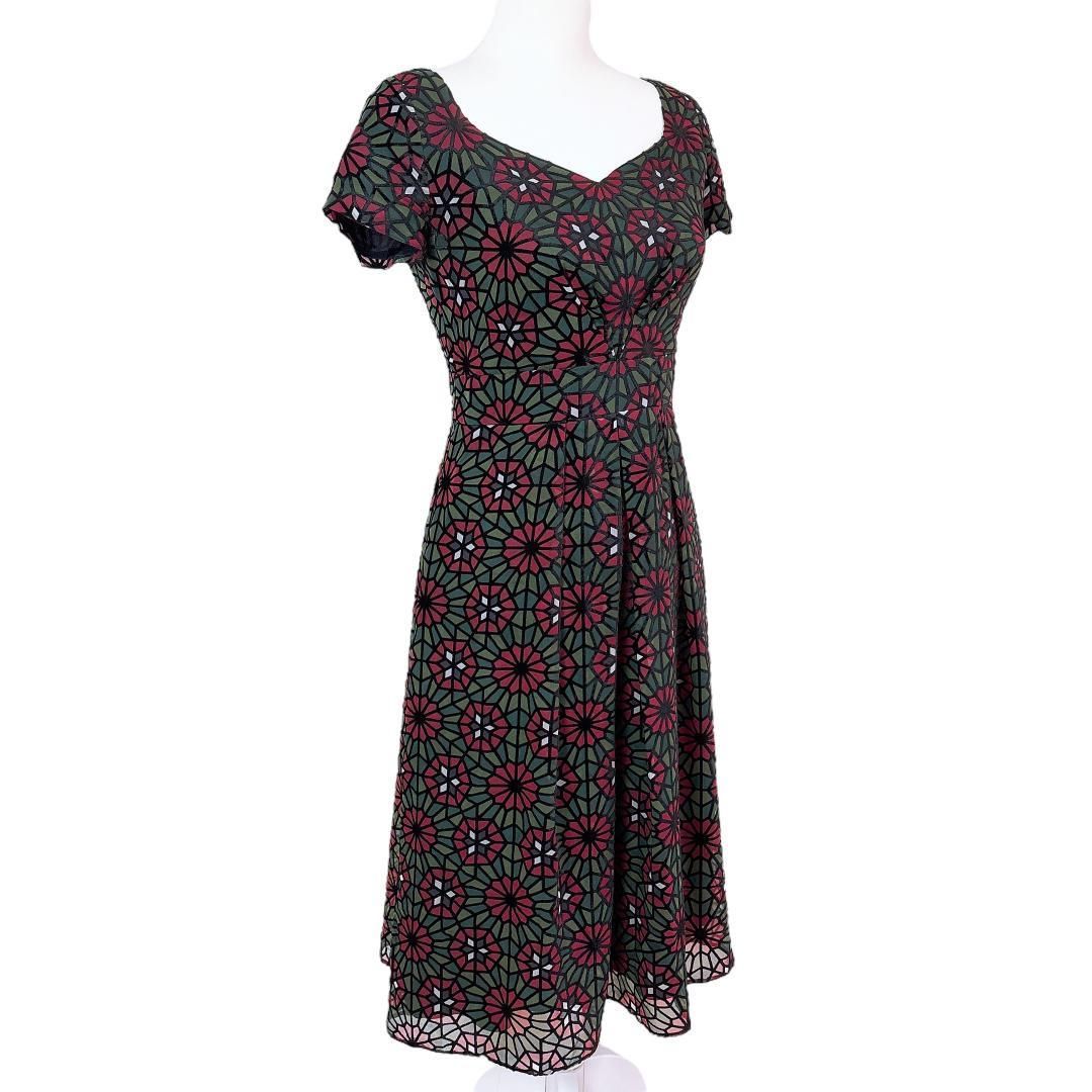 シビラ 半袖ロングワンピース M 花柄 総柄 緑×赤