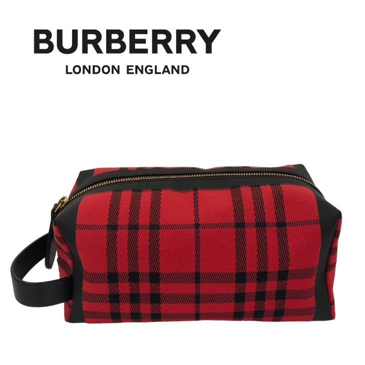 ★未使用★ BURBERRY バーバリー トラベルポーチ 持ち手 チェック 赤 黒 レッド ブラック 保存袋