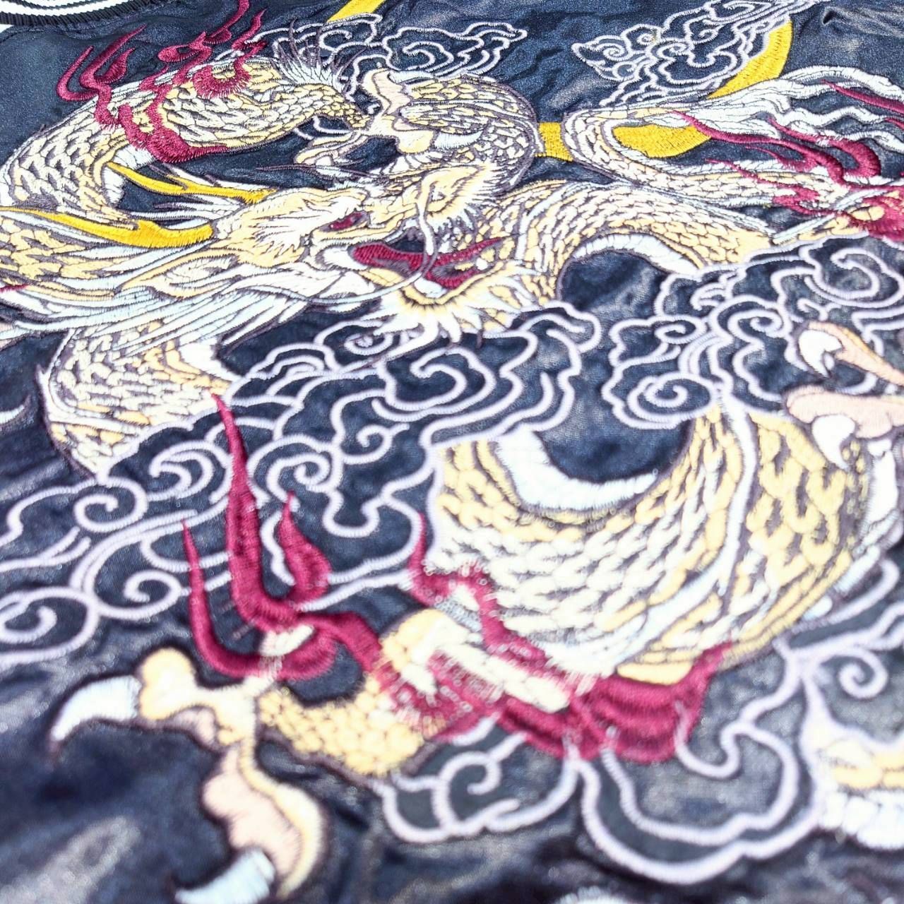 ☆【朧 -OBORO-/双龍 龍 袖龍/スカジャン サテン/総刺繍】長袖