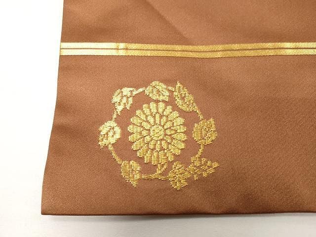 平和屋着物○西陣 川島織物 九寸名古屋帯 ワンポイント 花丸文 土色