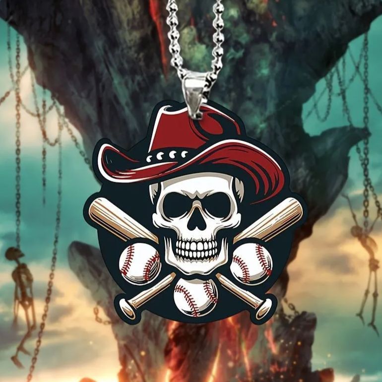 キーホルダー がいこつ ドクロ 野球 2D アクリル 8cm エンブレム