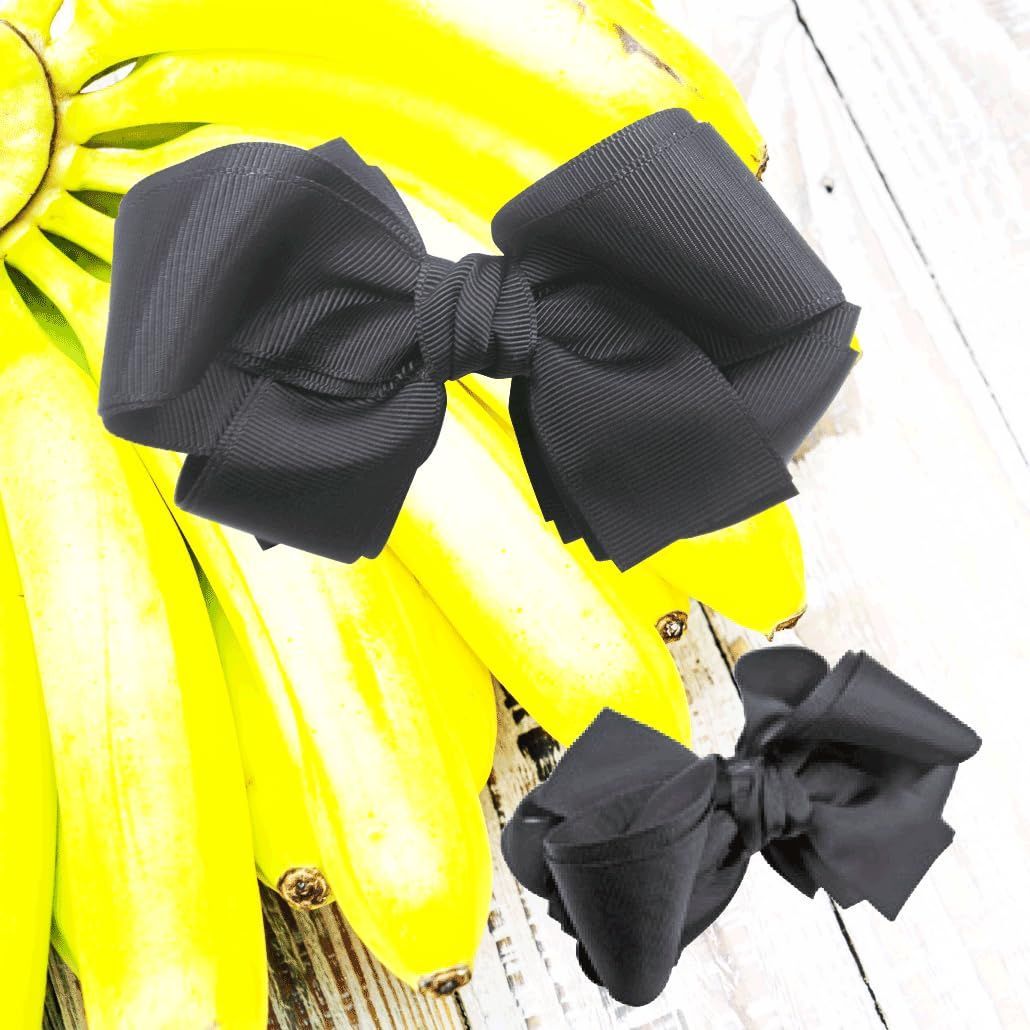 数量 ピタッ とズレない バナナクリップ ダブルすべり止めシリコンシート付 ツートンリボン Clip W 125 H 80 mm ボリューム感 Banana 大きめリボン グログランリボン 24 ブラック