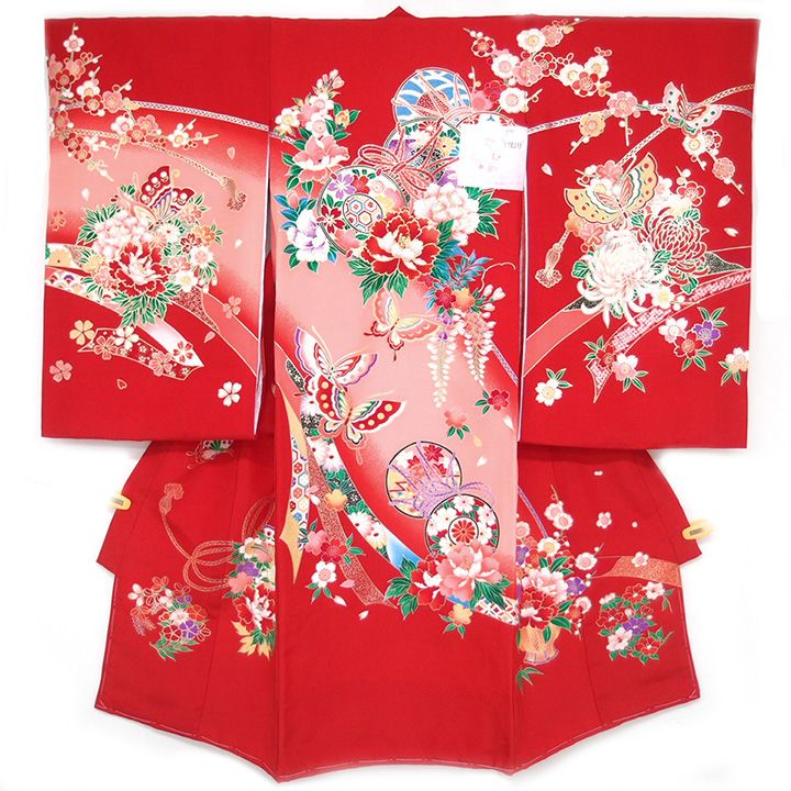 お値打ち品 お宮参り 産着 赤ちゃん 女の子 女児 着物 長襦袢 祝着 産着 一つ身 赤 花 花ひめ 金彩 0歳 販売 単品 豪華 W12 zn042