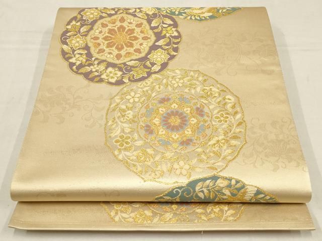 平和屋着物▽六通柄袋帯 正倉院花鳥文 金糸 正絹 逸品