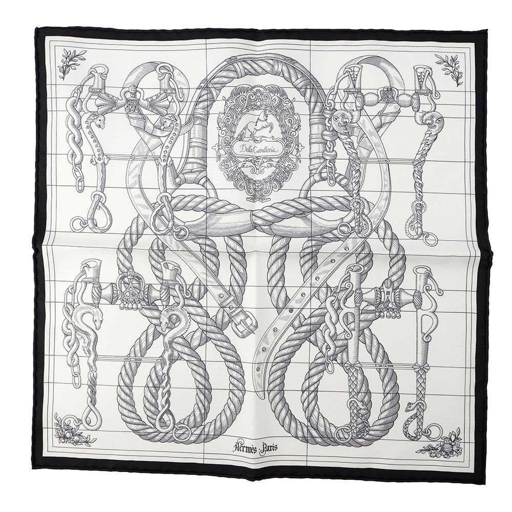 エルメス スカーフ カレ45 デラ カヴァレリア GAVROCHE DELLA CAVALLERIA SCARF シルク 黒 プチカレ