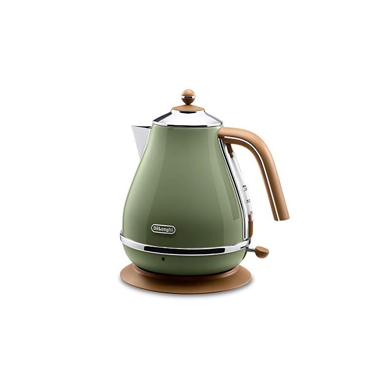 De Longhi デロンギ 電気ケトル アイコナ ヴィンテージ KBOV1200J-GR ステンレス 1.0L 見やすい水量計 異物混入防止フィルタ 空だき防止機能 簡単お手入れ オリーブグリーン デロンギファミリー登録で3年 0