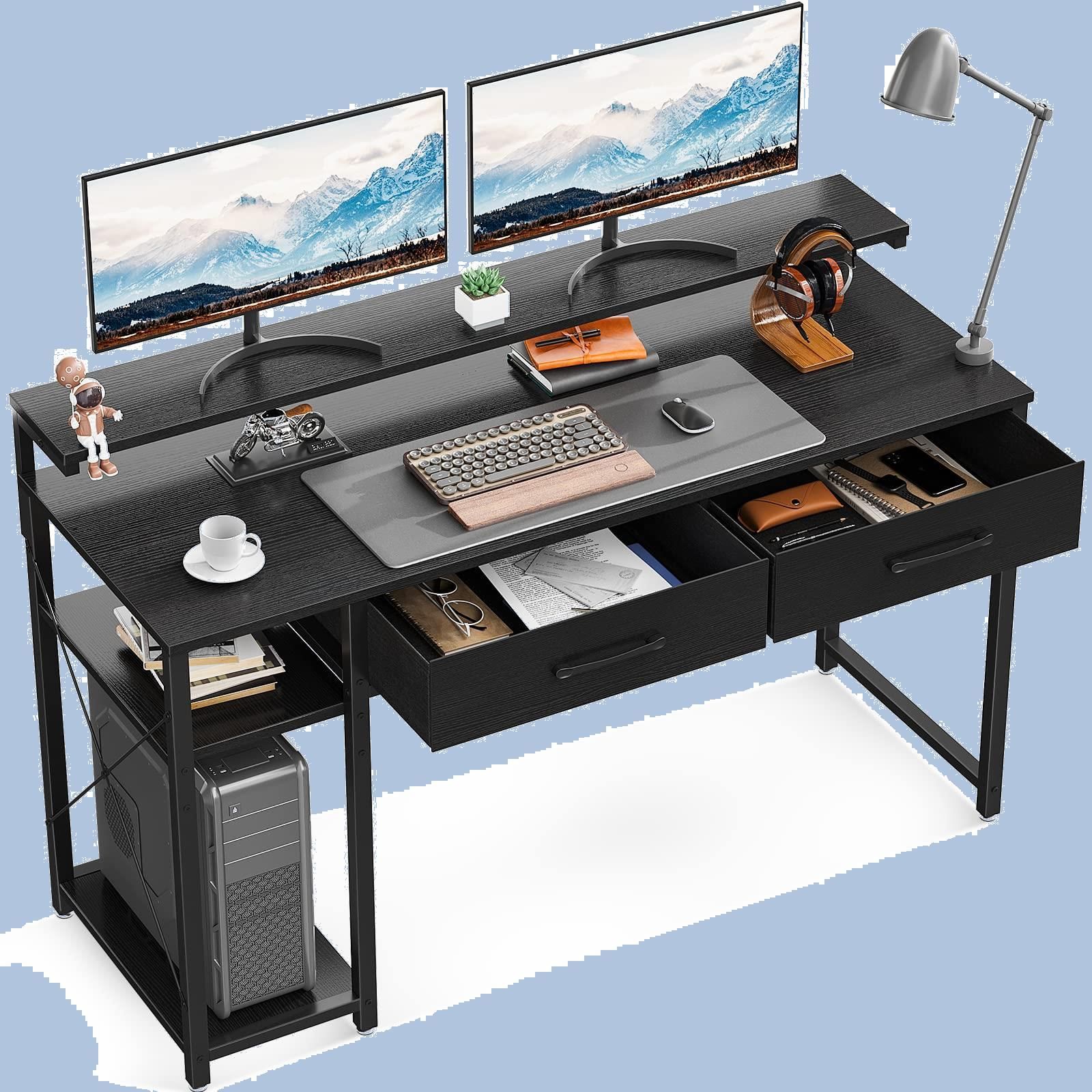人気商品 左右入れ替え対応 在宅勤務 一人暮らし 省スペース おしゃれ オフィスデスク ワークデスク ブラック 3段階モニター台付き pcデスク 机 パソコンデスク 幅120cm 引き出し2杯付き ラック付きデスク ゲーミングデスク ODK