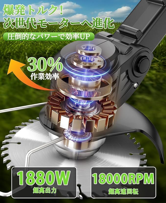 草刈り機 充電式【2025新モデル】草刈機 バッテリー2個 1880W高出力