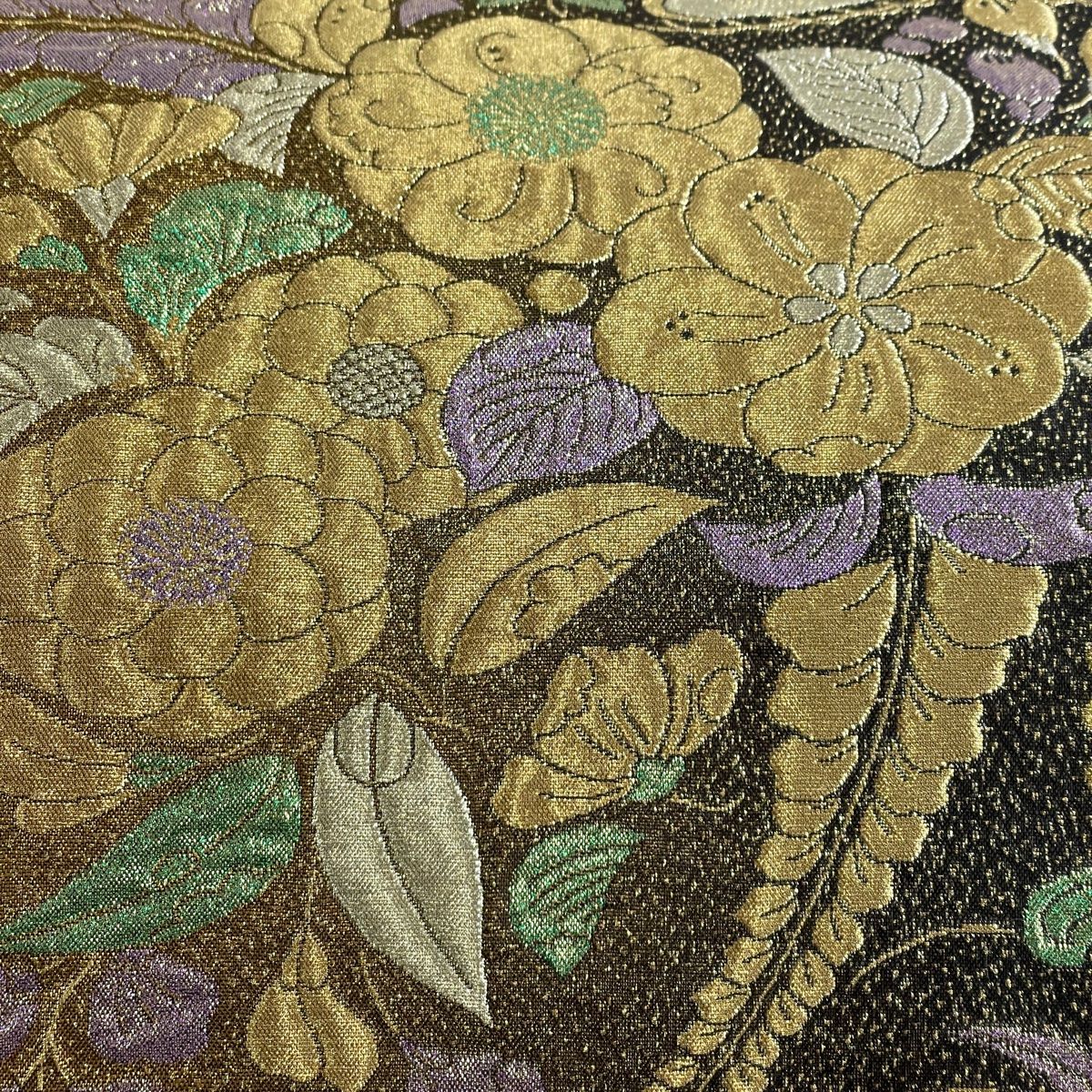 袋帯 美品 秀品 夏帯 紗 草花 笠松 金銀糸 箔 薄茶色 六通 正絹 【】