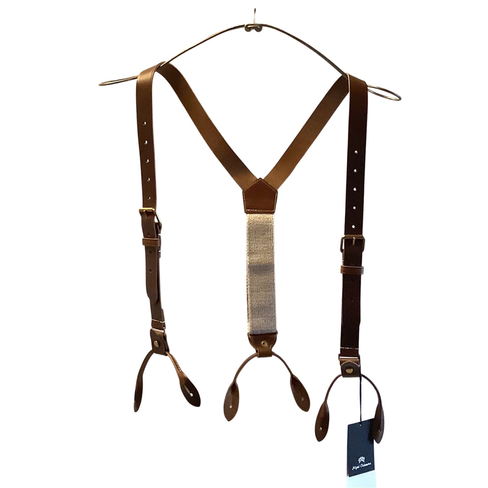 Nigel Cabourn MAIN LINE LEATHER SUSPENDER-PEAT LABEL Brown