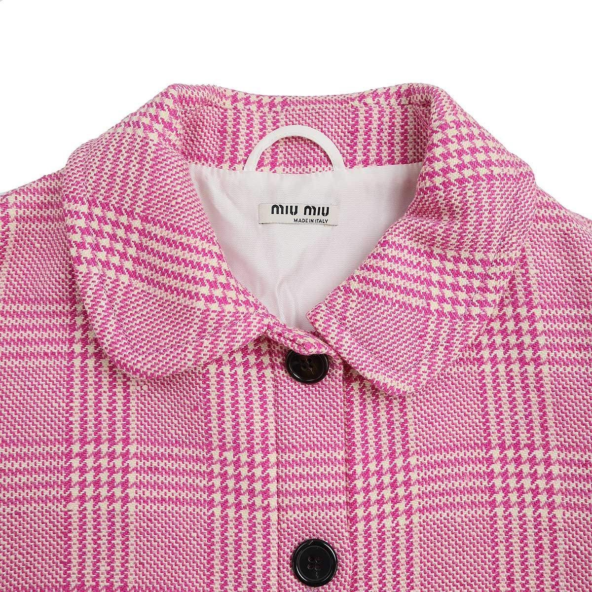 miu miu ミュウミュウ チェックロングコート MS823 1R7D ピンク 42