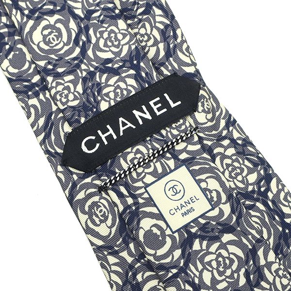 【美品】　シャネル　ネクタイ　ココマーク カメリア シャネルロゴ　ネイビー CHANEL シャネル 極美品 未使用に近い ココマーク カメリア