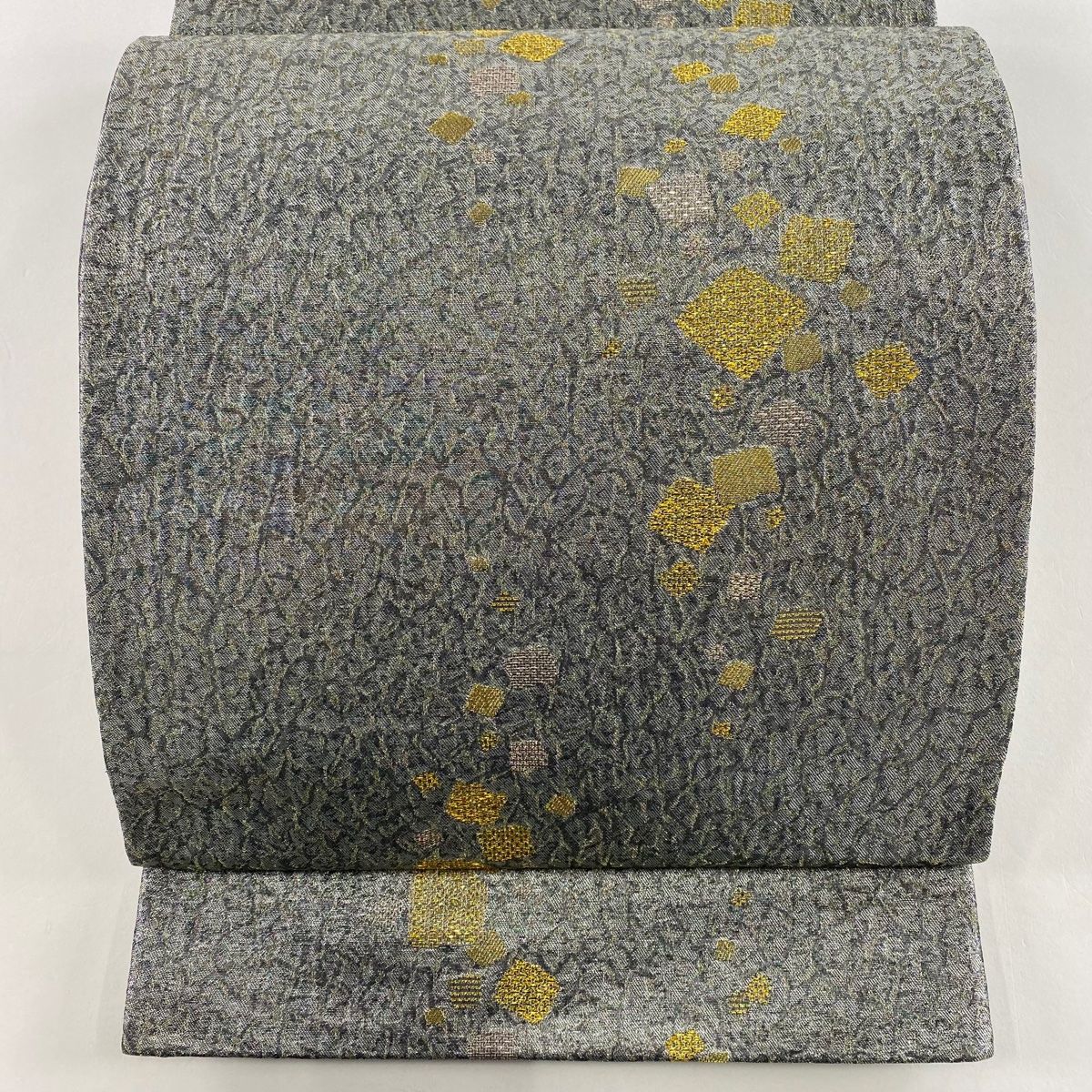 袋帯 秀品 箔散らし 金銀糸 箔 灰色 六通 正絹