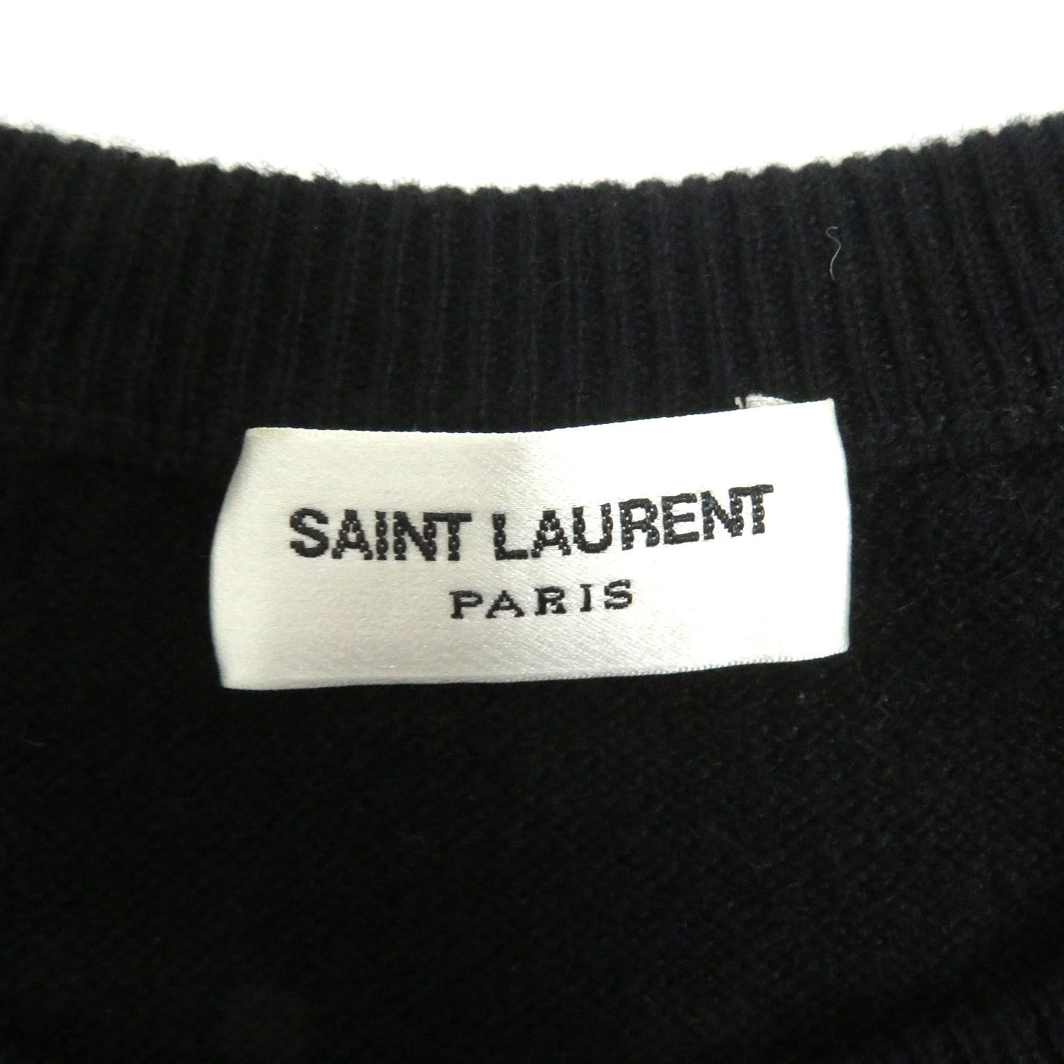 極美品 SAINT LAURENT PARIS サンローランパリ 482502 カシミヤ100％ ボーダー 長袖ニット セーター ホワイト ブラック  S イタリア製 正規品 メンズ