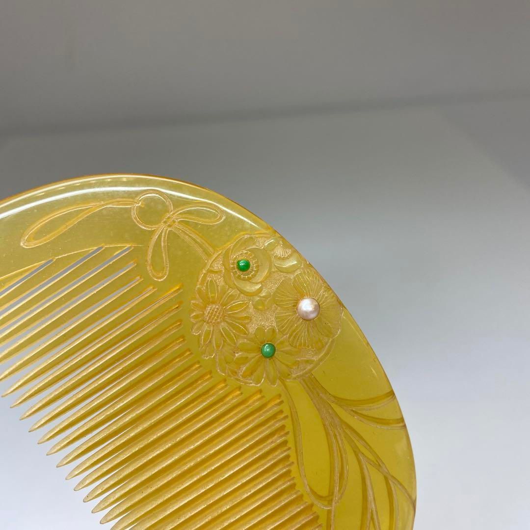 本白鼈甲 翡翠 象嵌 櫛 笄 29g 東な6-1227 2F