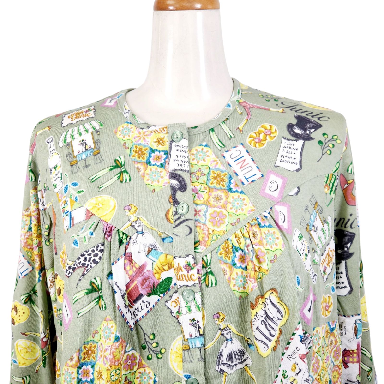 鴨居羊子　チュニック　TUNIC パジャマ　長袖　新品タグ付き 春物入荷 鴨居羊子TUNIC チュニック 長袖全開パジャマ 50強撚フライスT
