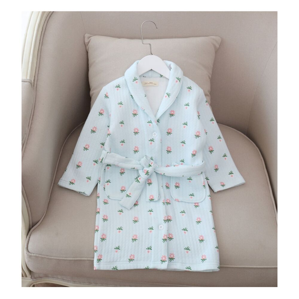 【格安，低価】 ☆ ブルー×フラワー ☆ 120cm ☆ 子供ルームウェア nakrw5500 着る毛布 子供 ルームウェア バスローブ パジャマ ナイトローブ 寝巻き 部屋着 寝間着 ナイトウェア ネグリジェ ボタン 子ども こど ベビー布団・セット
