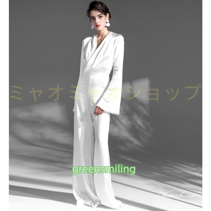 とにかく安い！ ウェディングドレス ウエディングドレス ロングドレス 二次会 結婚式 前撮り ブライダル 花嫁 パンツドレス 長袖 Vネック スーツ風 パーテWP数量 価格926