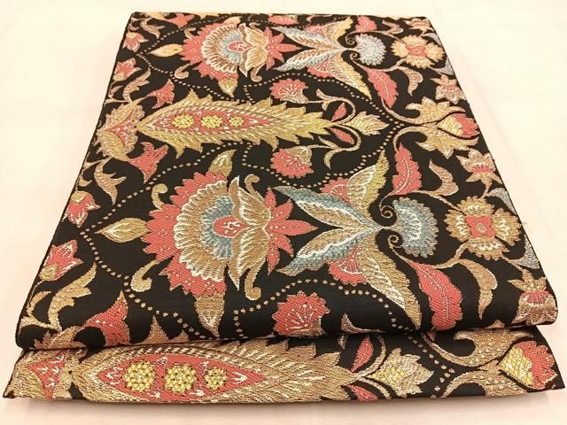 高級正絹袋帯、六通柄、唐花更紗文 高級正絹袋帯、六通柄、唐花更紗文