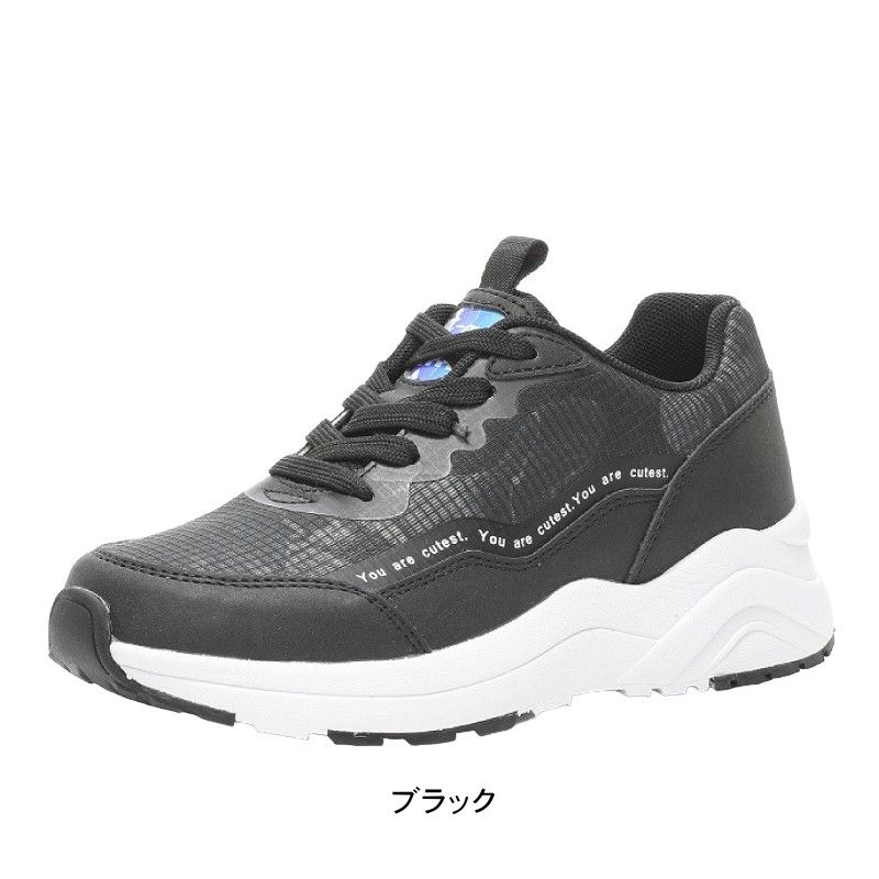 限定セール，定番人気 メッシュ スニーカー 厚底 ダットスニーカー レースアップ ひも 子供 キッズ ジュニア 靴 女の子 ローカット ニーモ  NI-MO ムーンスター おしゃれ カワイイ ブラック 22.0cm スニーカー