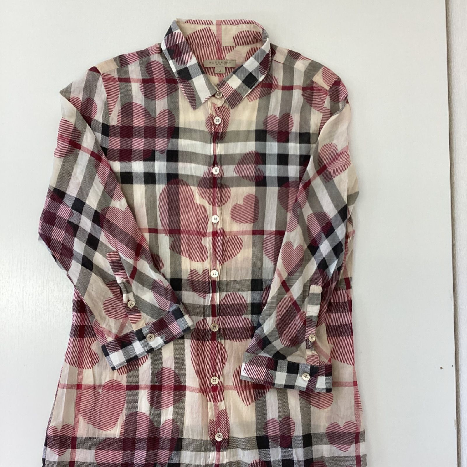 BURBERRYBRITバーバリーブリット7分袖ハートチェックオーバーシャツ(M 