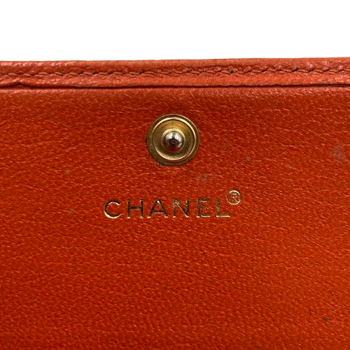 CHANEL　シャネル　折り財布　オレンジ　ココマーク　ゴールド金具　Wホック