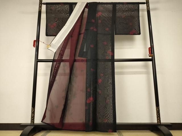 平和屋着物 夏物 小紋 紗 蔦の葉文 正絹 AABA2889jd