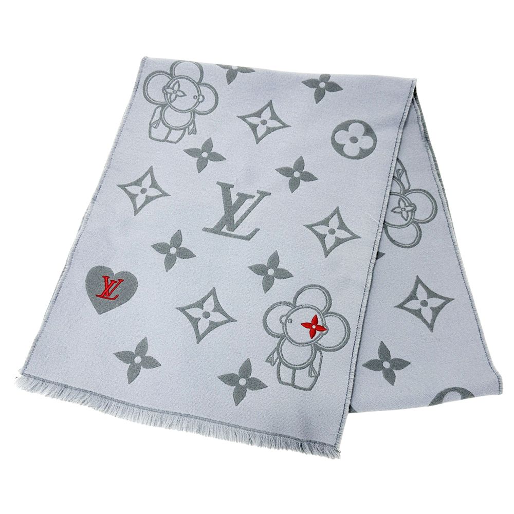 ルイ ヴィトン LOUIS VUITTON マフラー レディース ブランド ストール ウール マフラー ヴィヴィエンヌCVD グレー ブルー かわいい おしゃれ 冬 AW カジュアル