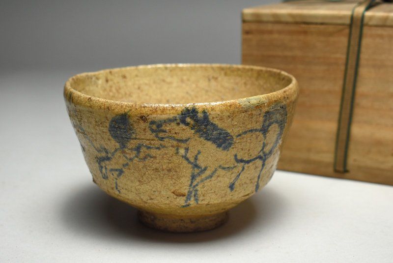 蔵A5036 古美術 古相馬焼 馬図茶碗 江戸時代