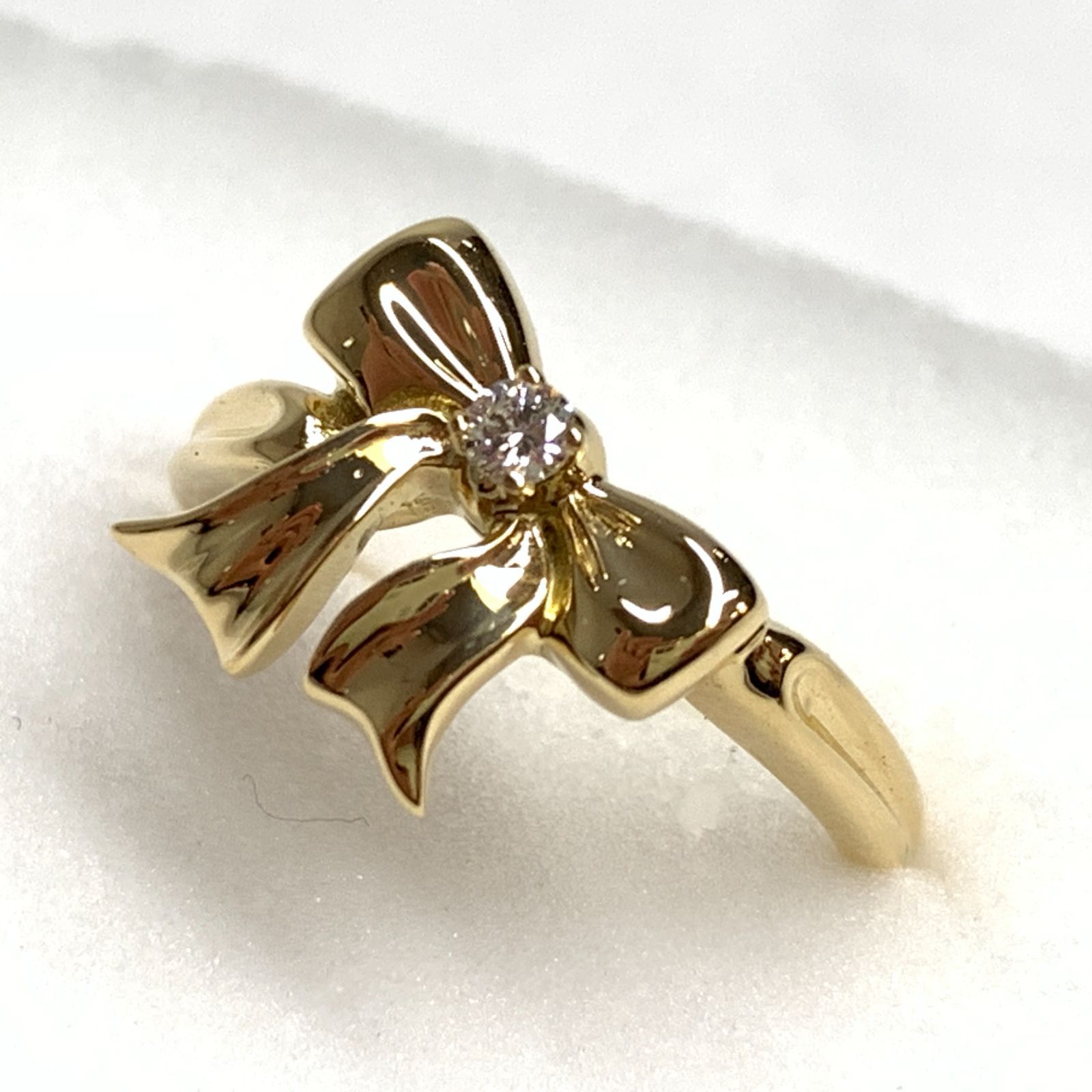 f001 Y1 新品磨き ティファニー K18YG 1P ダイヤモンド リング リボン  