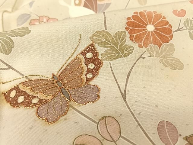 平和屋着物○訪問着 刺繍 花唐草文 暈し染め 金糸 金彩 正絹