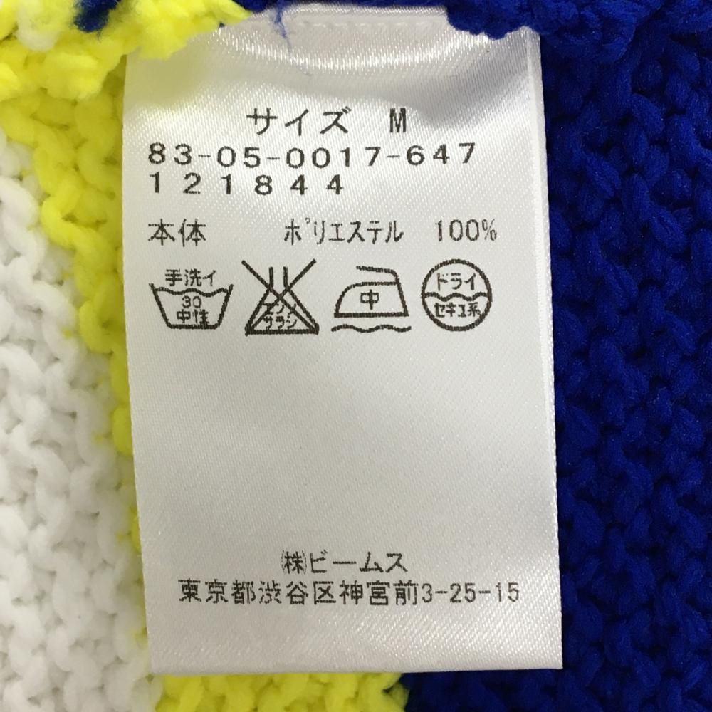 ビームスゴルフ ニットベスト 白×ブルー×イエロー 胸ロゴ Vネック レディース M ゴルフウェア BEAMS GOLF LLC-HASEGAWATOSO_COM