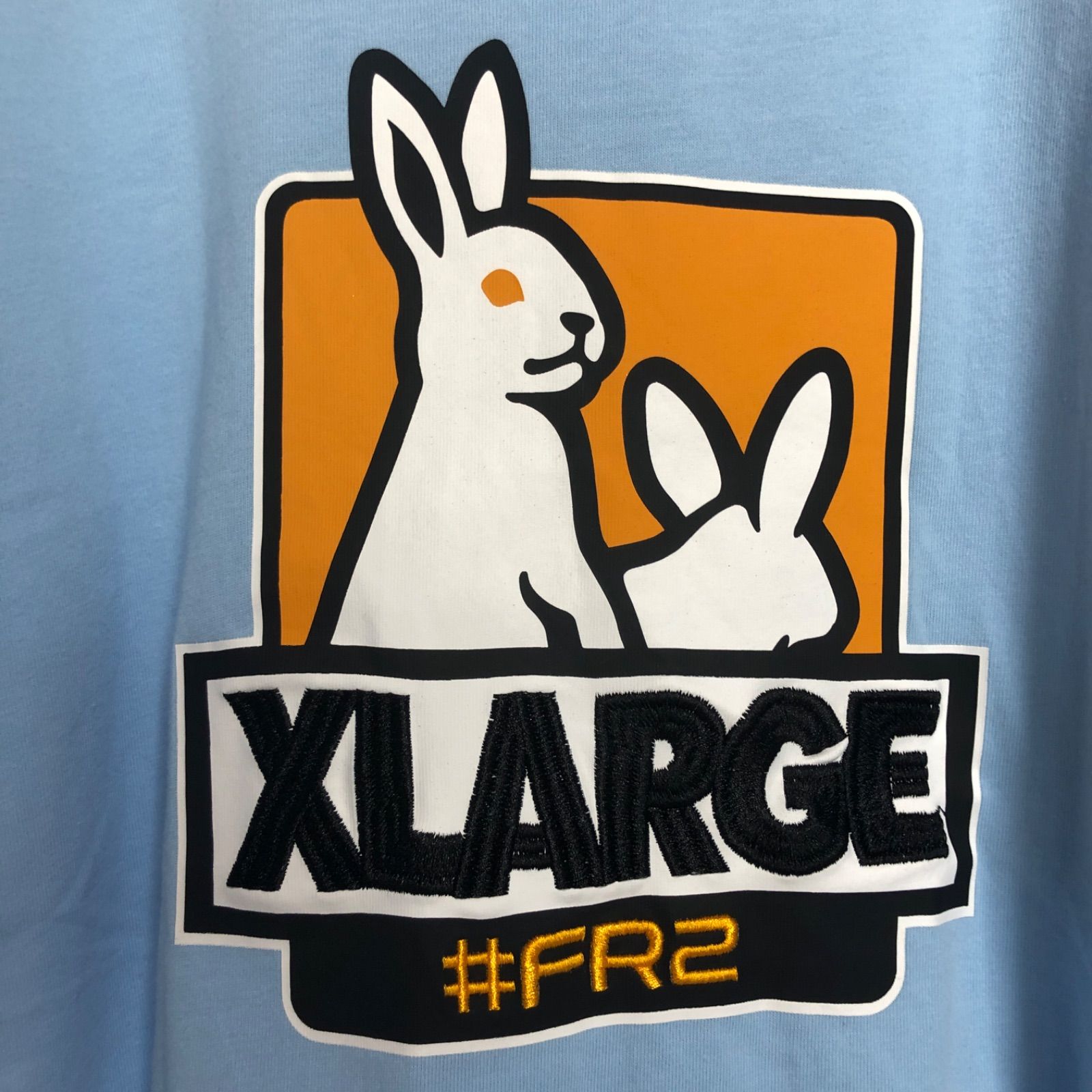 美品⭐️FR2×XLARGE コラボTシャツ M 刺繍ロゴ スカイブルー