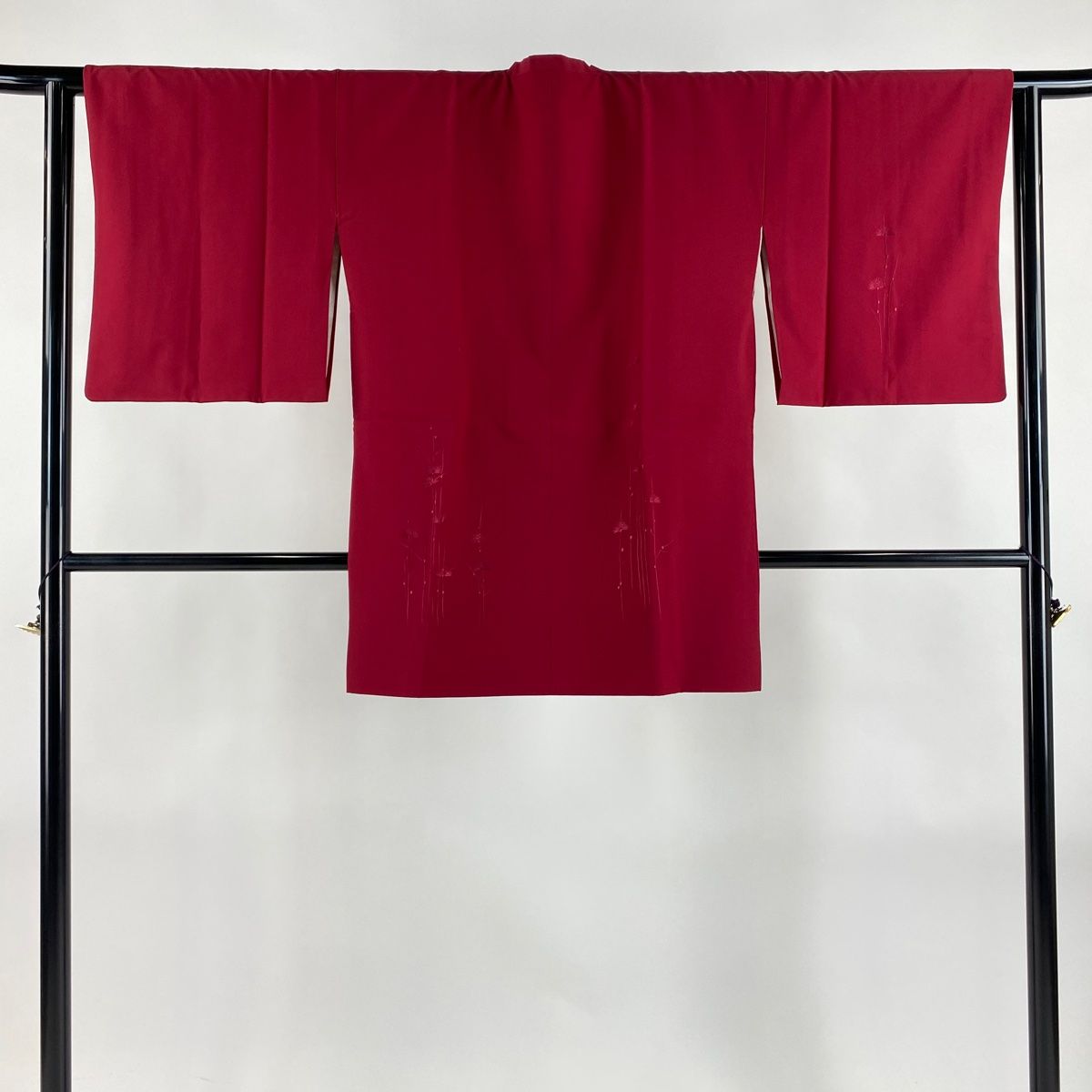 道行 身丈85cm 裄丈63.5cm S 和装コート 角衿 花 刺繍 ラメ糸 えんじ色 化繊 秀品