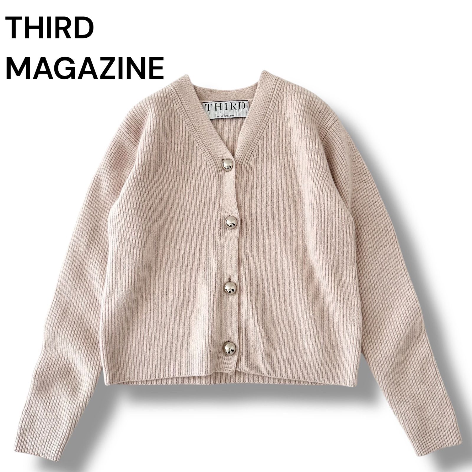 美品 サードマガジン リブ編み ショート カーディガン 9号 ピンク 美品 サードマガジン リブ編み ショート カーディガン 9号 ピンク