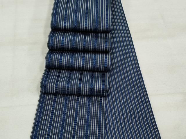 平和屋着物○本場筑前博多織 男性 角帯 菱文 濃藍色 寺嶋織物謹製 証紙