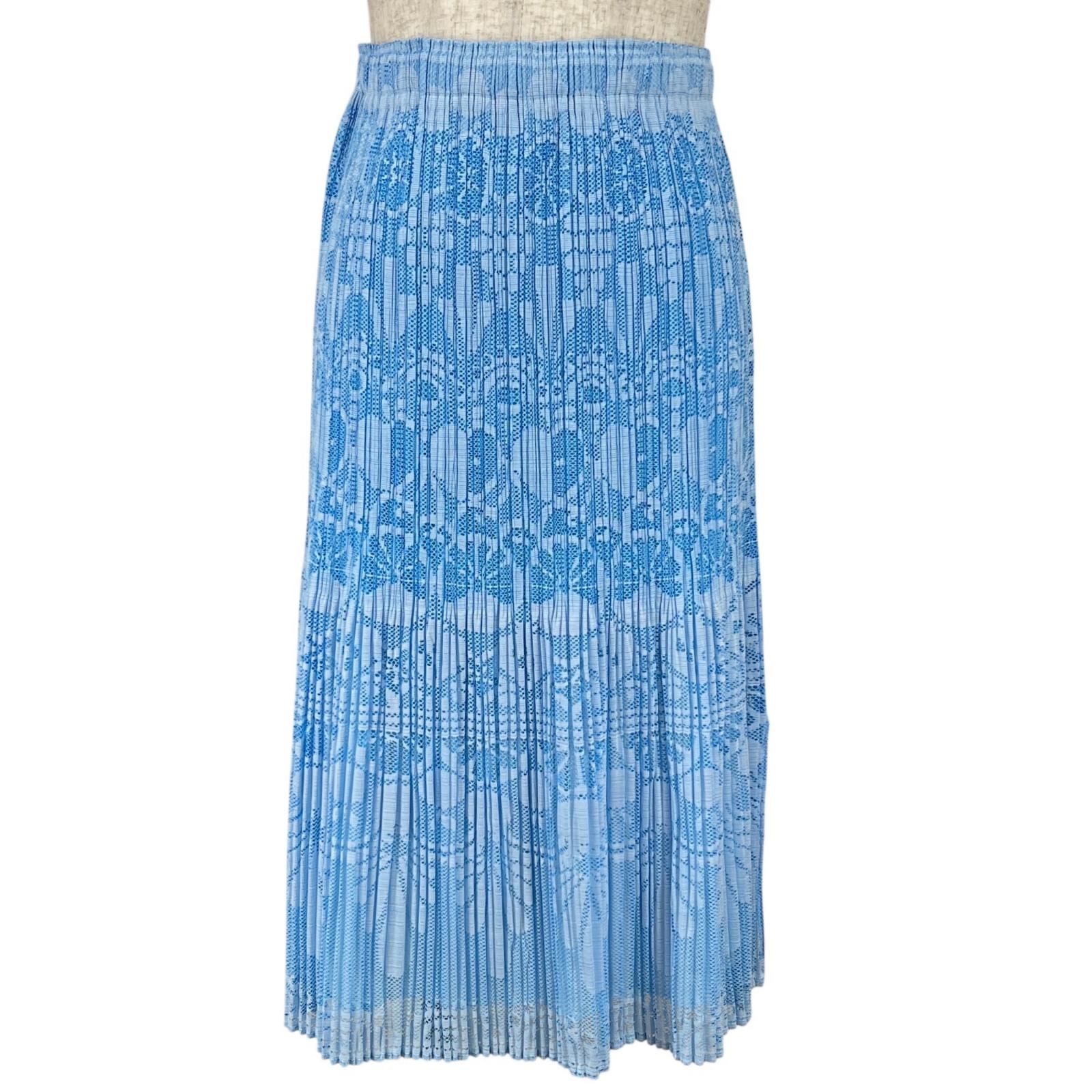 ▲PLEATS PLEASE プリーツプリーズ イッセイミヤケ PP11-JG721 総柄 ロング スカート ライトブルー 1 レディース