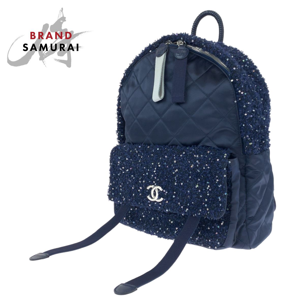 美品 CHANEL シャネル マトラッセ ココマーク ネイビー 紺 シルバー 