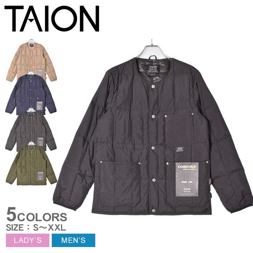 タイオン ダウンジャケット TAION-104BWK レディース メンズ ワーク クルーネック ダウンジャケット TAION カラー:05.ダークオリーブ 品番：2453-0032