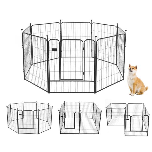 PETTOM 犬 サークル ペットフェンス ペットケージ 犬 ゲージ 中大型犬用 スチール製 コンパクト 8枚組 高さ80cm 高さ100cm 室内外兼用 折り畳み式 組立簡単 軽量 持ち運び便利 高さ100cm-八枚