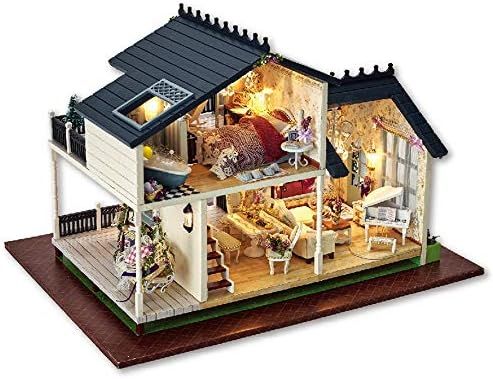 DIYミニチュアドールハウス LEDライトが付いている木製のドールハウスのミニチュアDIYキットのプロヴァンスシリーズドールハウスの家の家具 城 建物 情景 色 Multi-colored Size 32*24*20.5cm