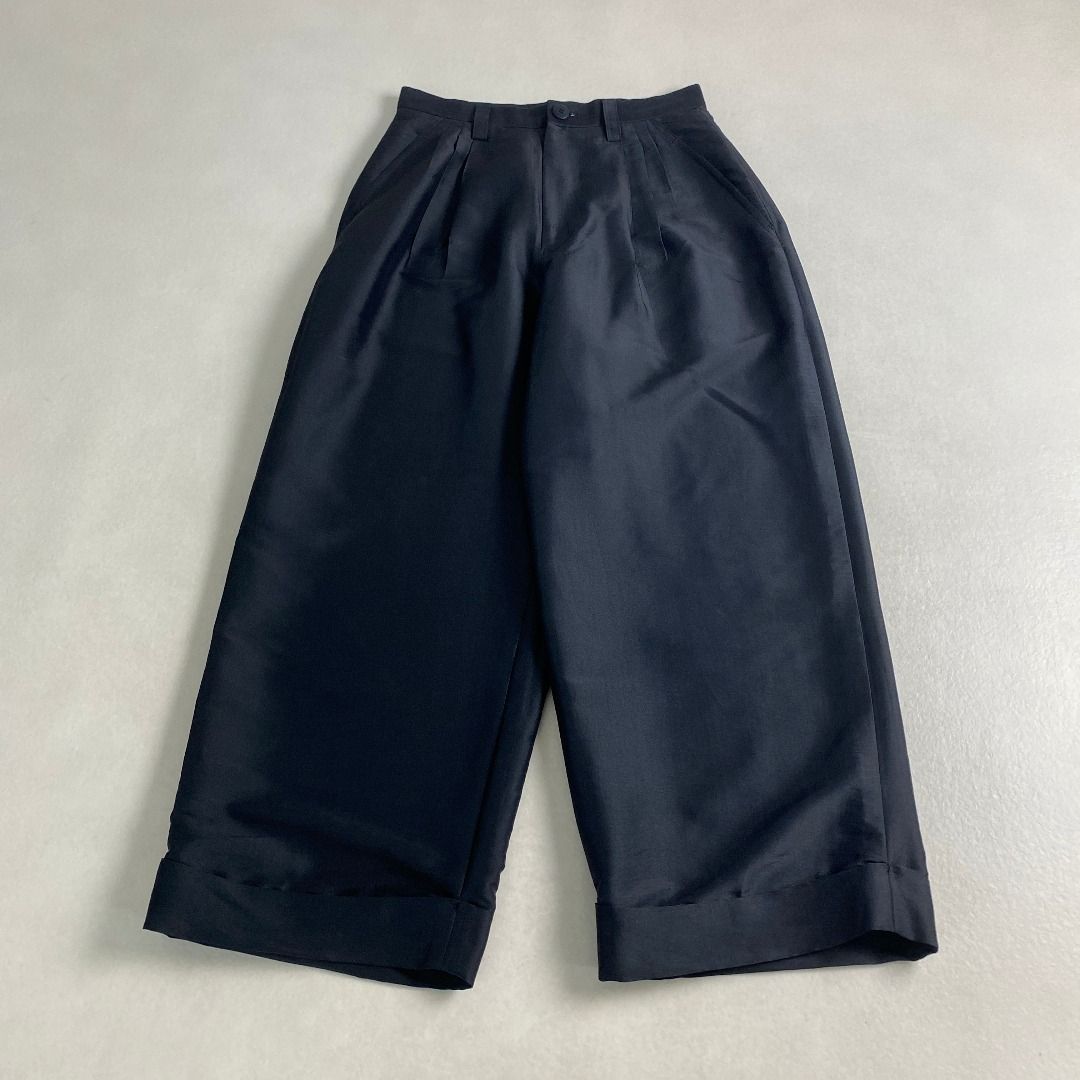 イッセイミヤケ スラックス ワイドパンツ シルク混 ブラック S ISSEY MIYAKE