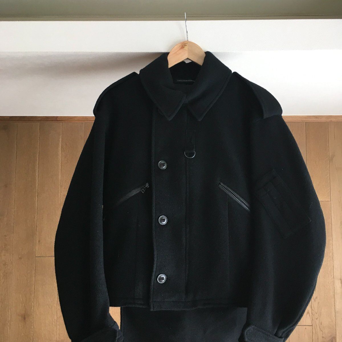 ワイズ Y's ジャケット 上着 変形 ウール 長袖 無地 2 ブラック 黒 /C
