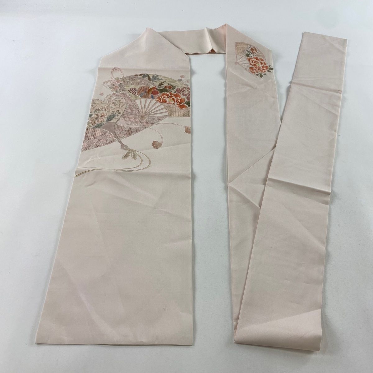 名古屋帯 秀品 扇 花鳥 汕頭刺繍 薄ピンク 正絹 【中古】 - メルカリ