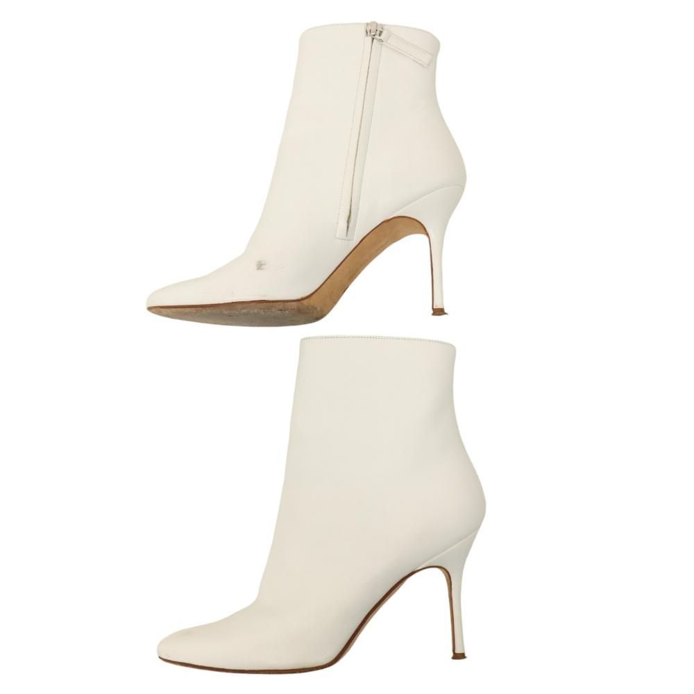 マノロブラニク MANOLO BLAHNIK レザー ショート ブーツ ピンヒール 