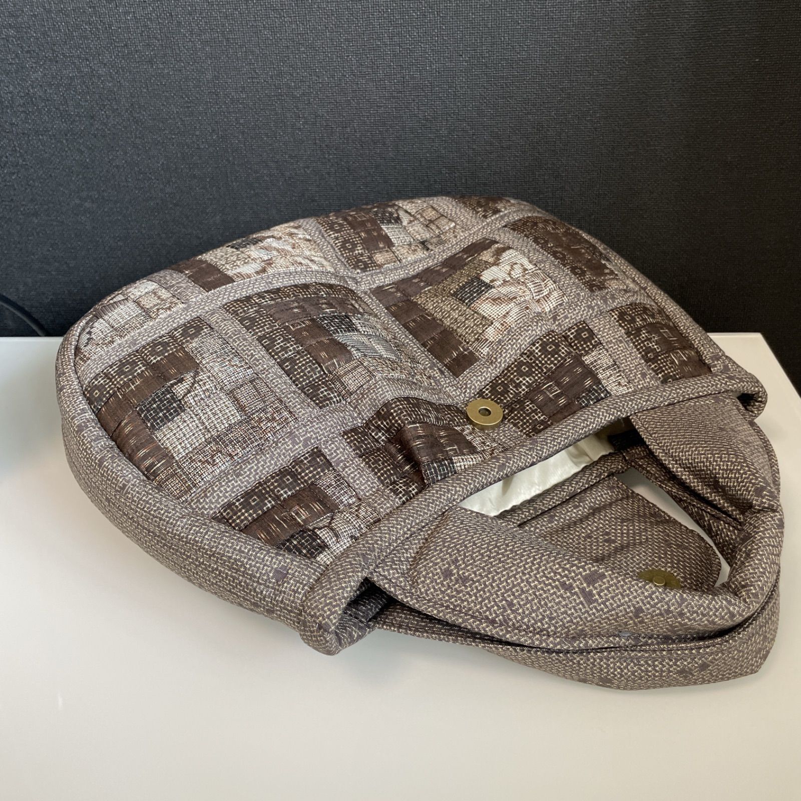 ハンドメイド 着物リメイク パッチワークトートバッグ 49 大島紬